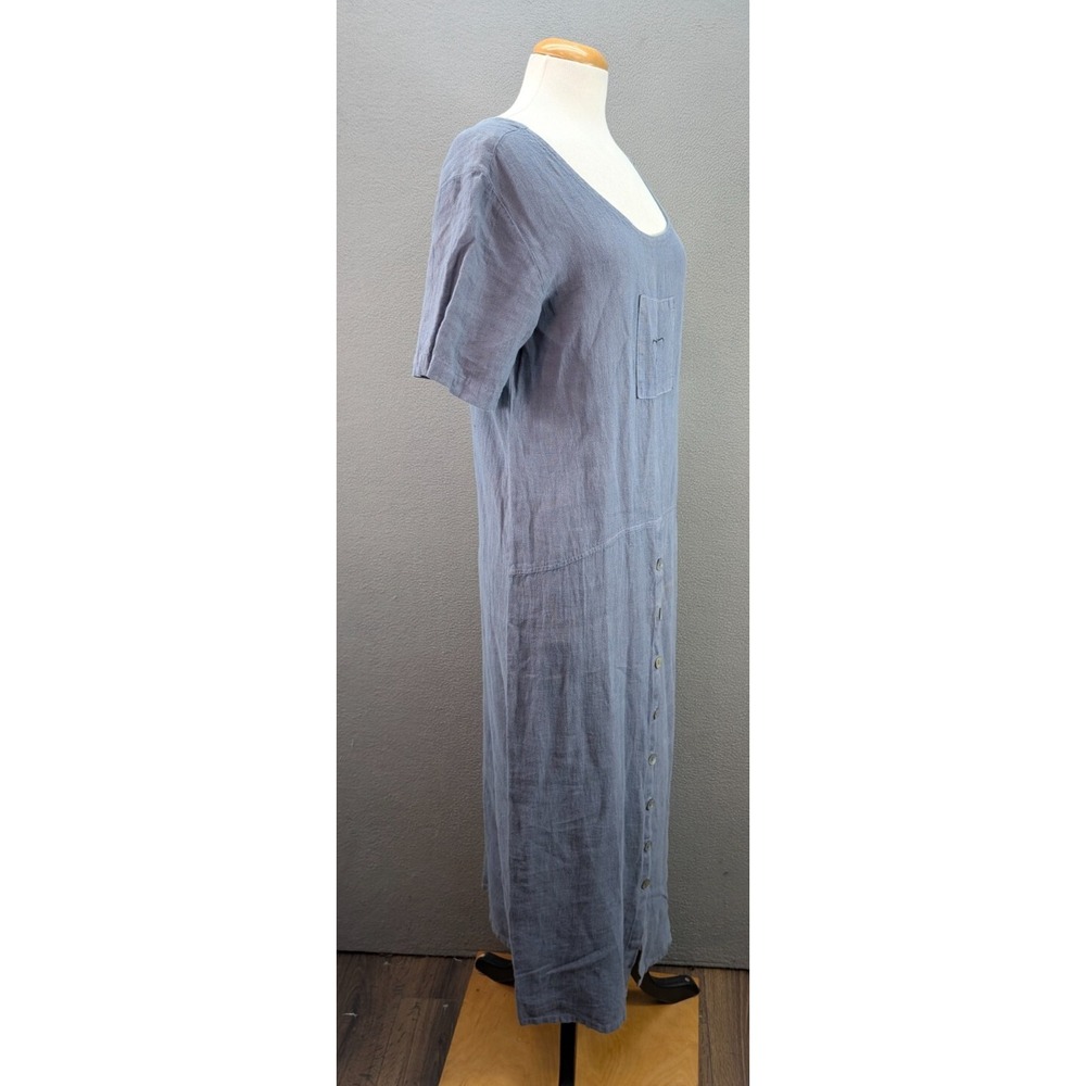Womens Linen Button Front Maxi Shirt Dress Embroidered Logo Size S Blue Chambray - Picture 4 of 13